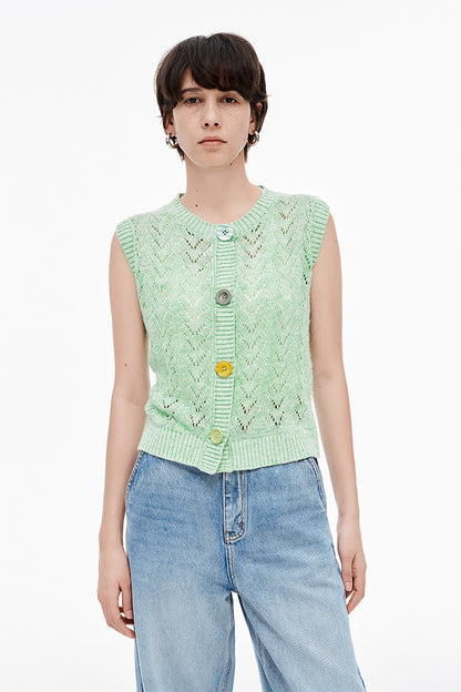 SELFWHO Linen Blend Hollow Knit Vest