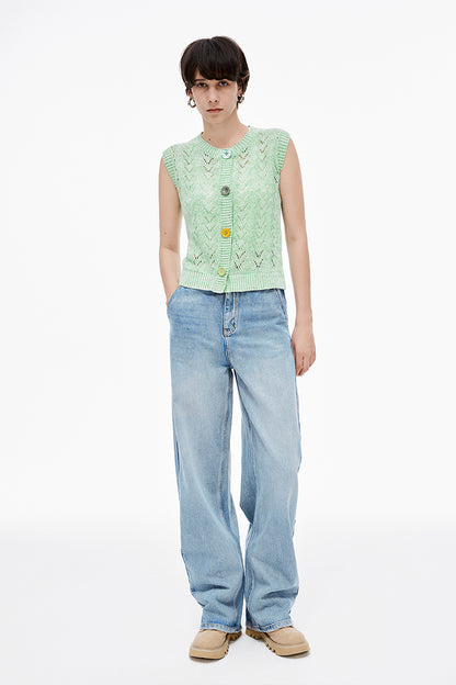 SELFWHO Linen Blend Hollow Knit Vest