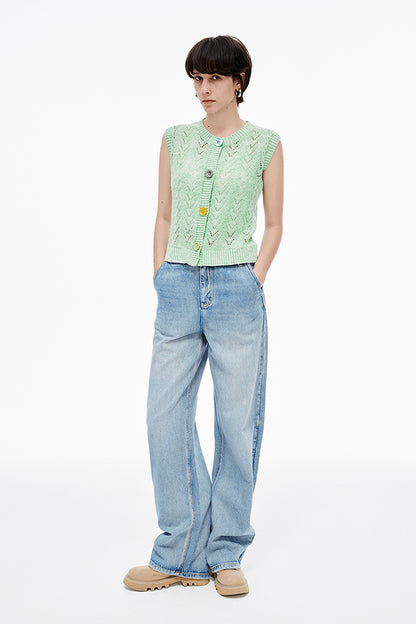SELFWHO Linen Blend Hollow Knit Vest
