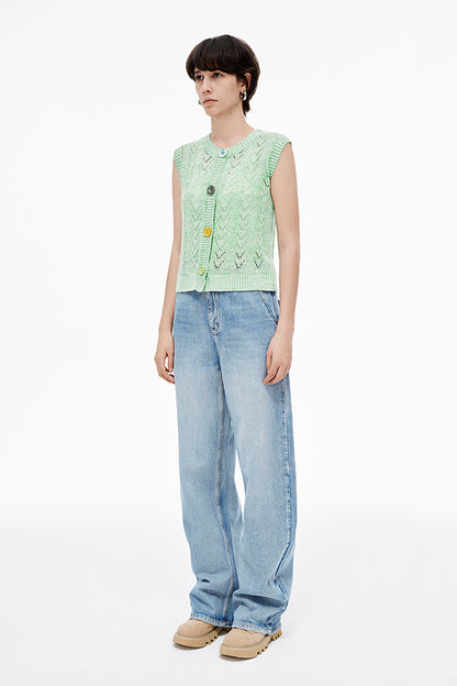 SELFWHO Linen Blend Hollow Knit Vest