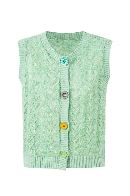 SELFWHO Linen Blend Hollow Knit Vest