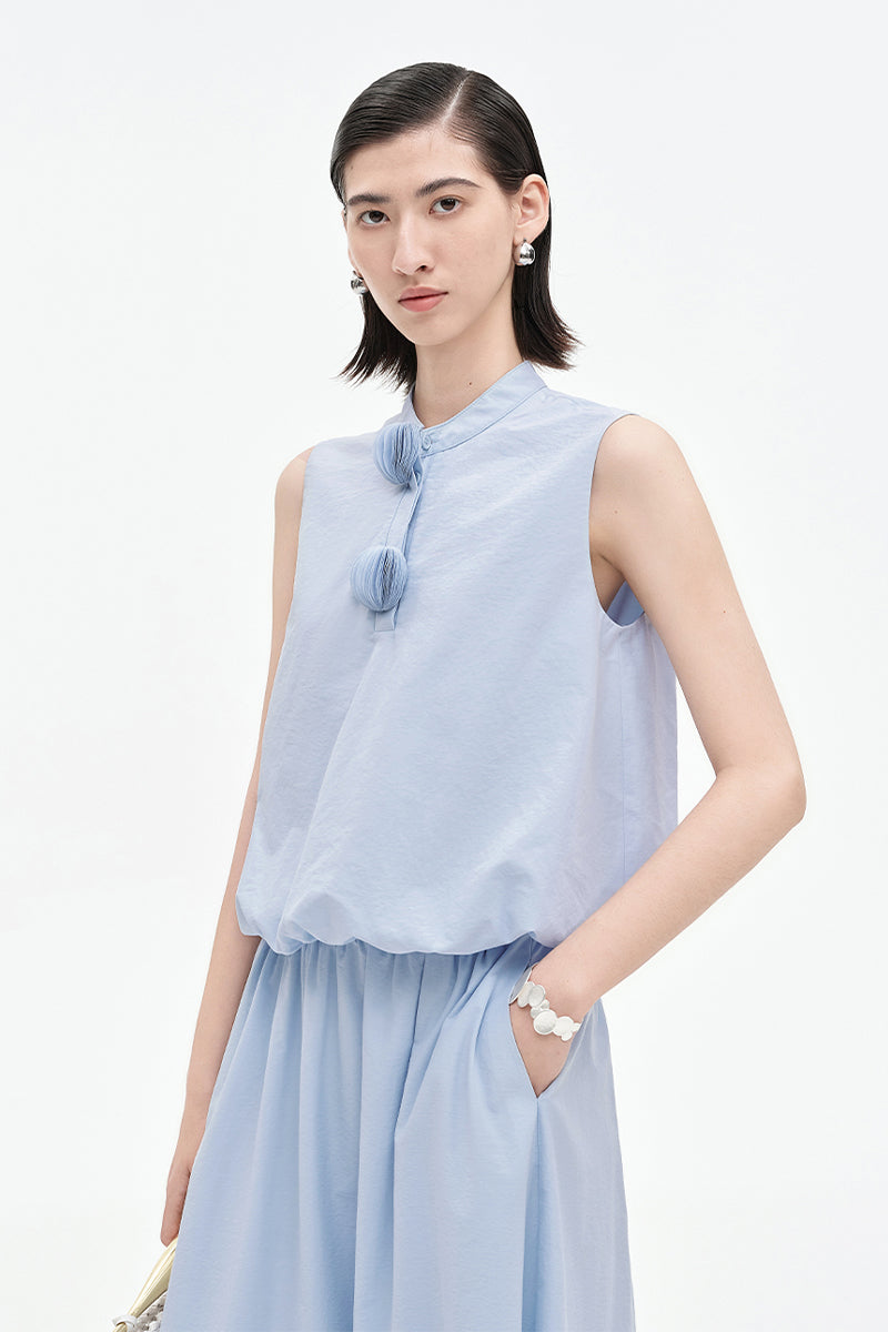 Cotton Blended Stand-Up Collar Bud Vest