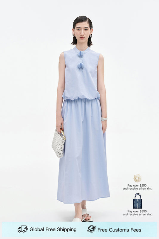 SELFWHO Cotton Blended Casual Top + Skirt Set
