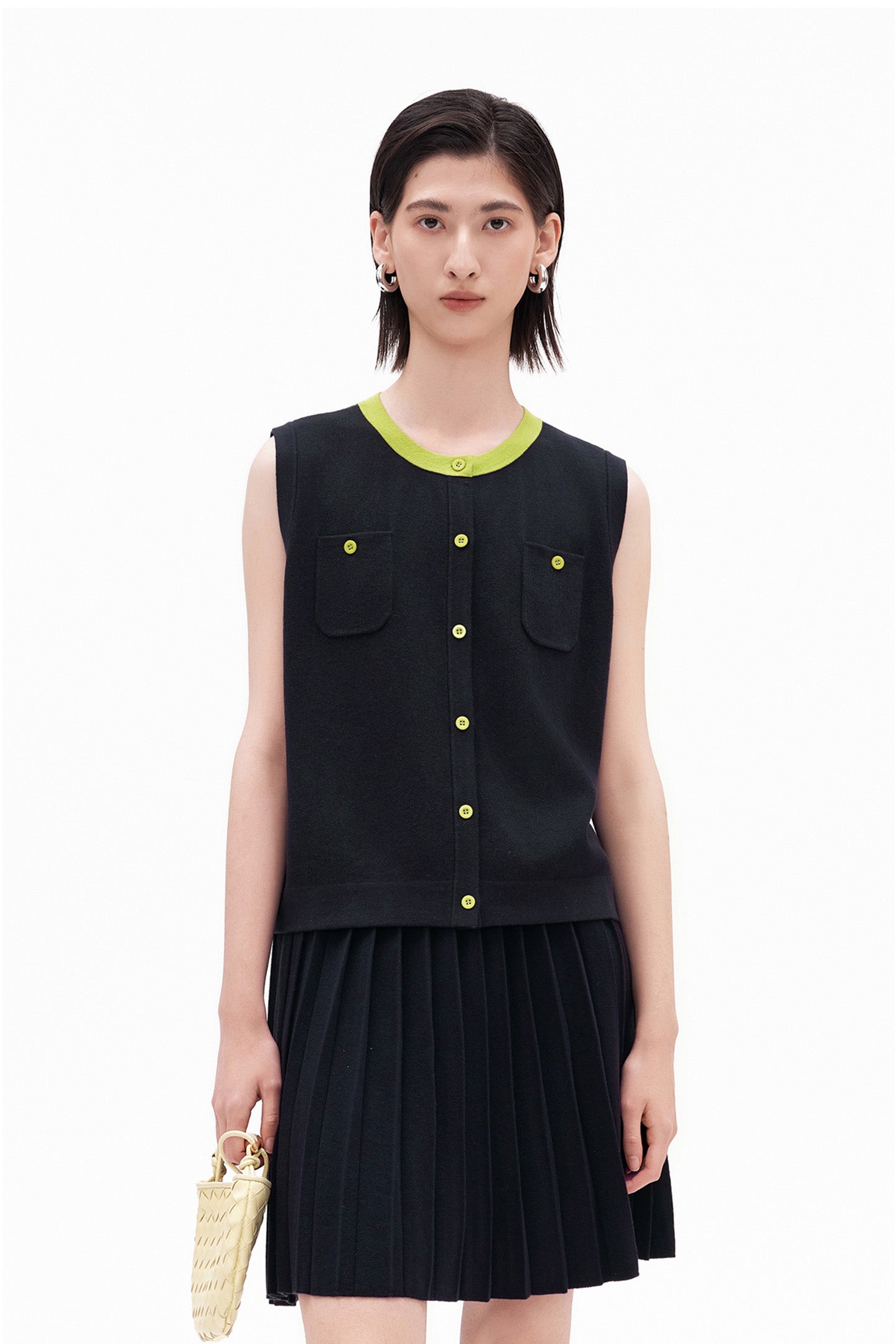 linen blend crew neck vest