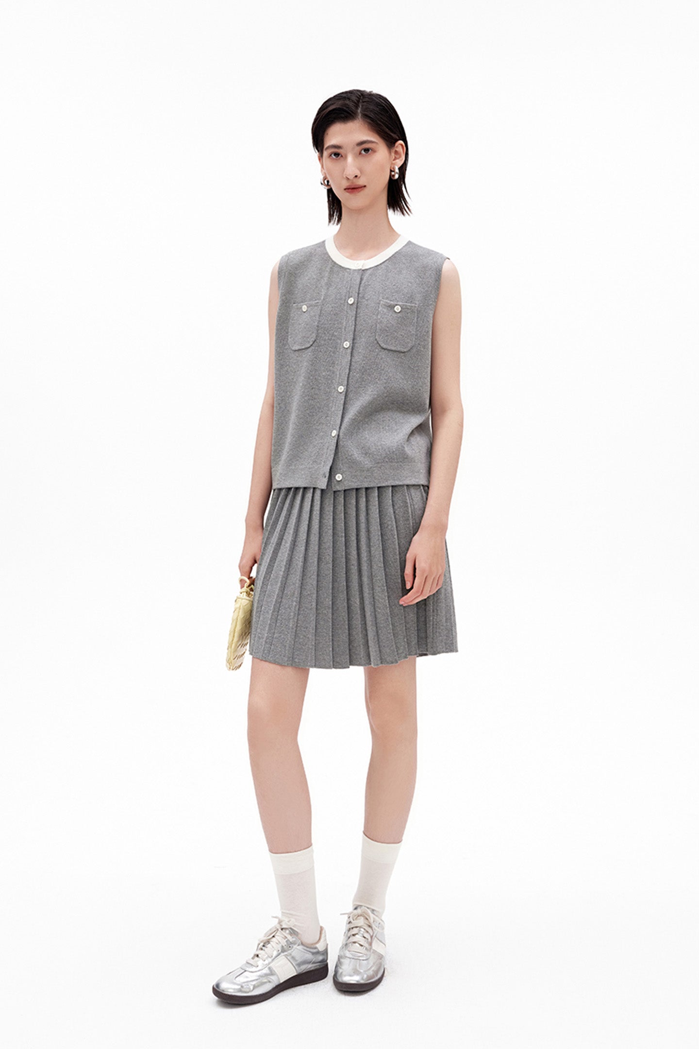 linen blend crew neck vest