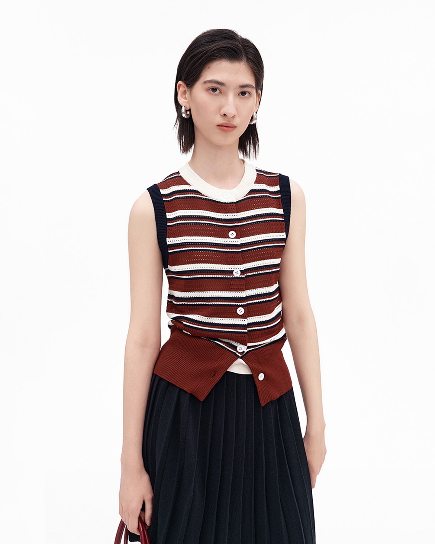 Color-blocked Striped Knit Vest