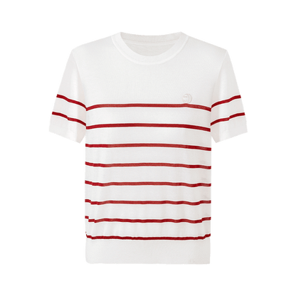 SELFWHO Contrast Color Striped Sweater Short-Sleeved T-Shirt
