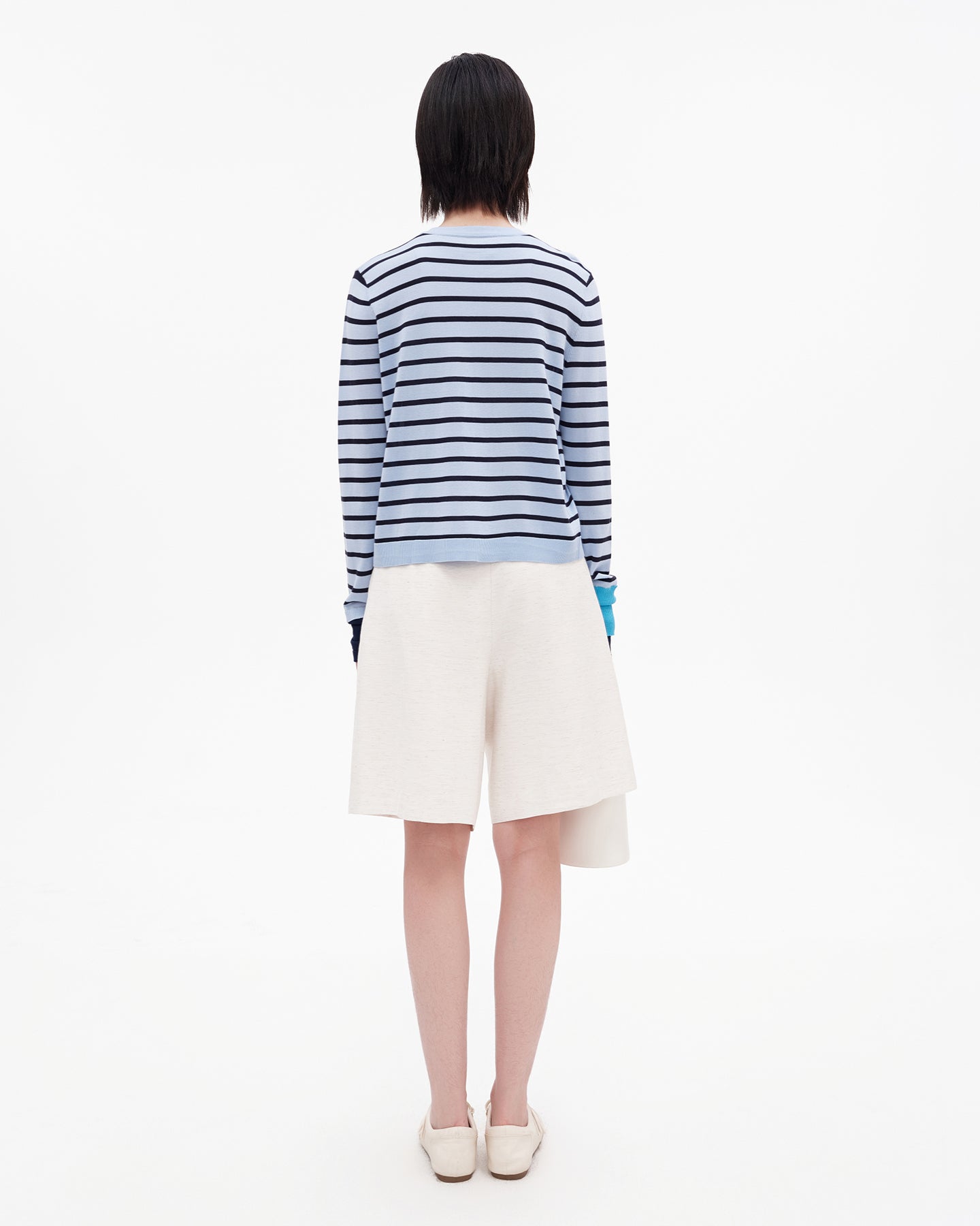 Tencel-Cotton Blend Striped Knit Cardigan