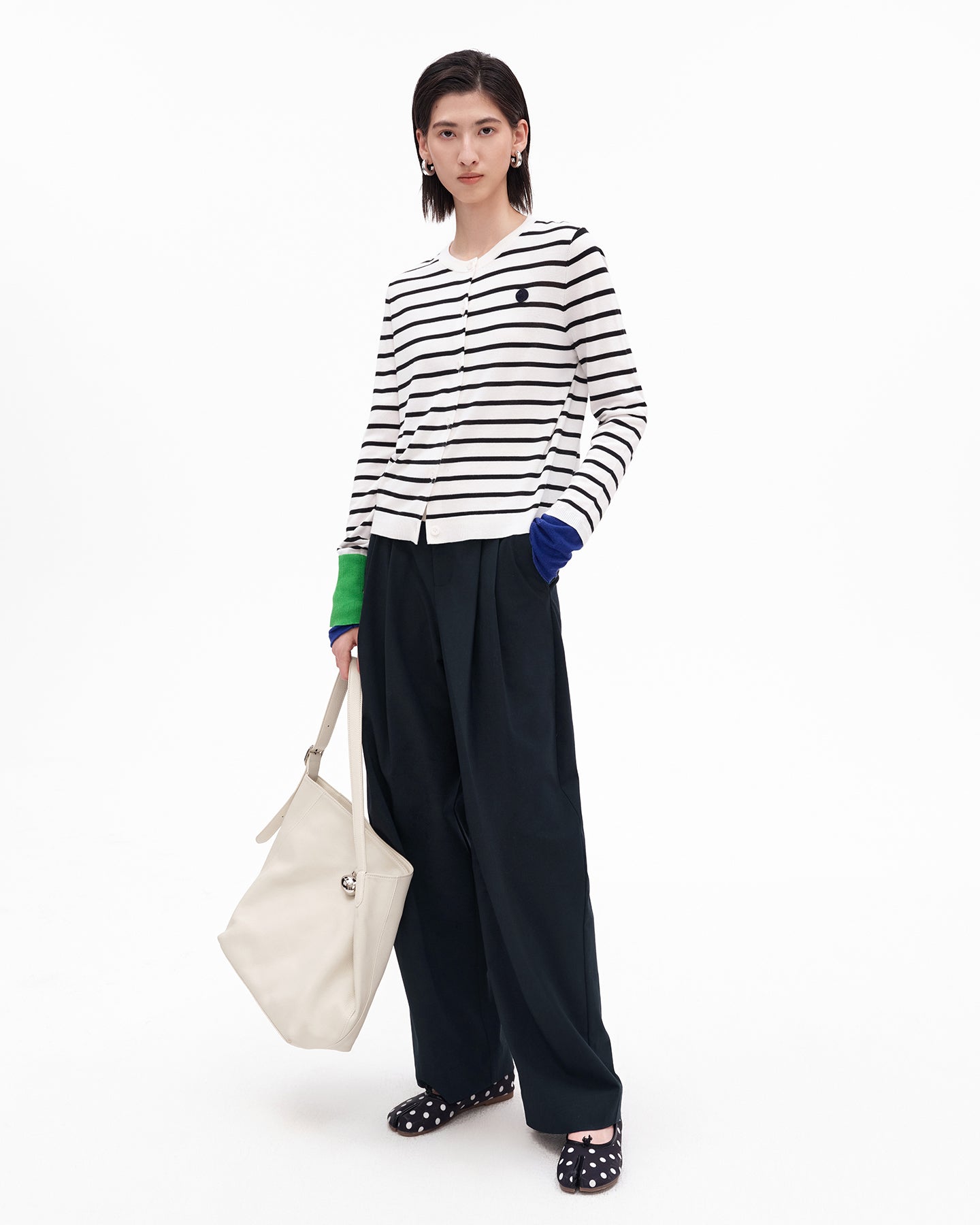 Tencel-Cotton Blend Striped Knit Cardigan