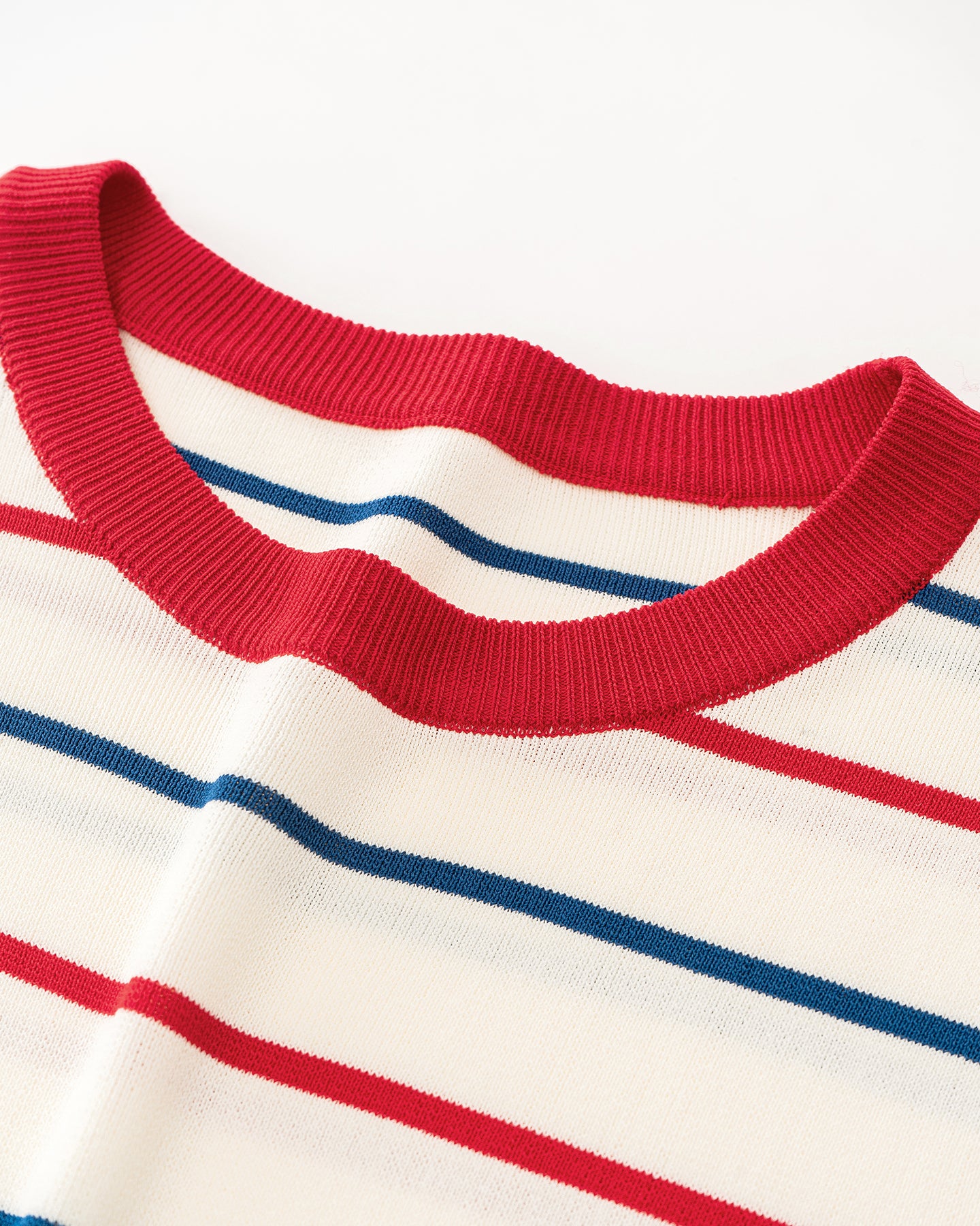 Color-Block Striped Short-Sleeve Wool Knit Sweater