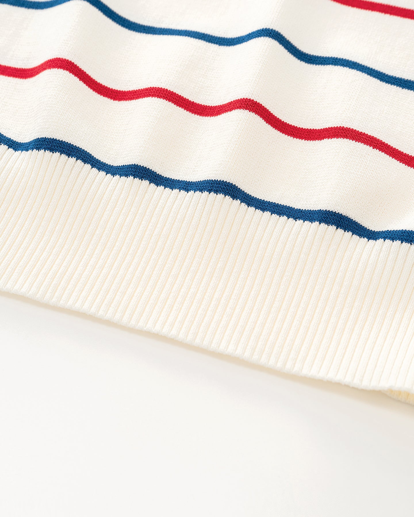 Color-Block Striped Short-Sleeve Wool Knit Sweater