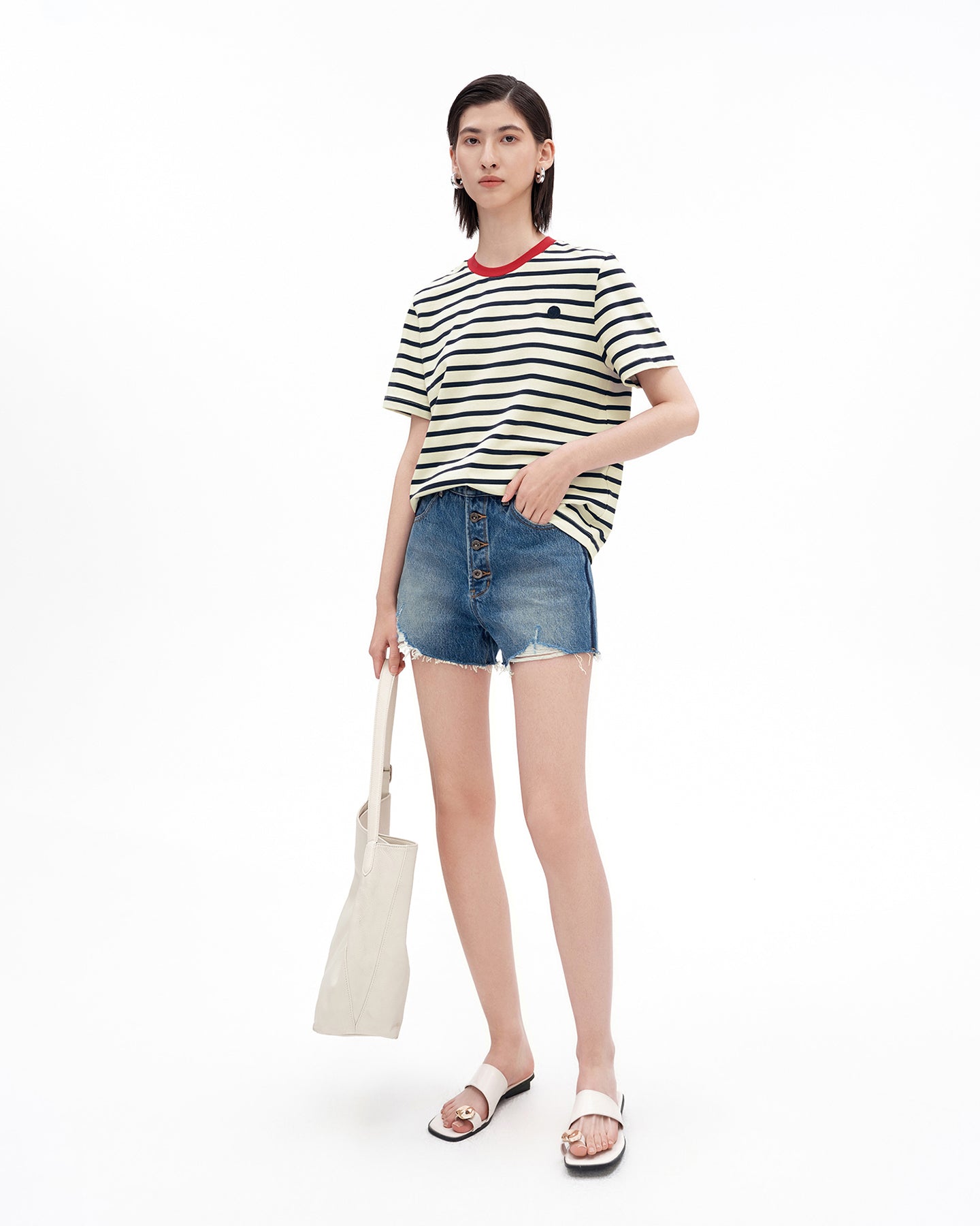 Retro Washed Denim Shorts with Four Buttons