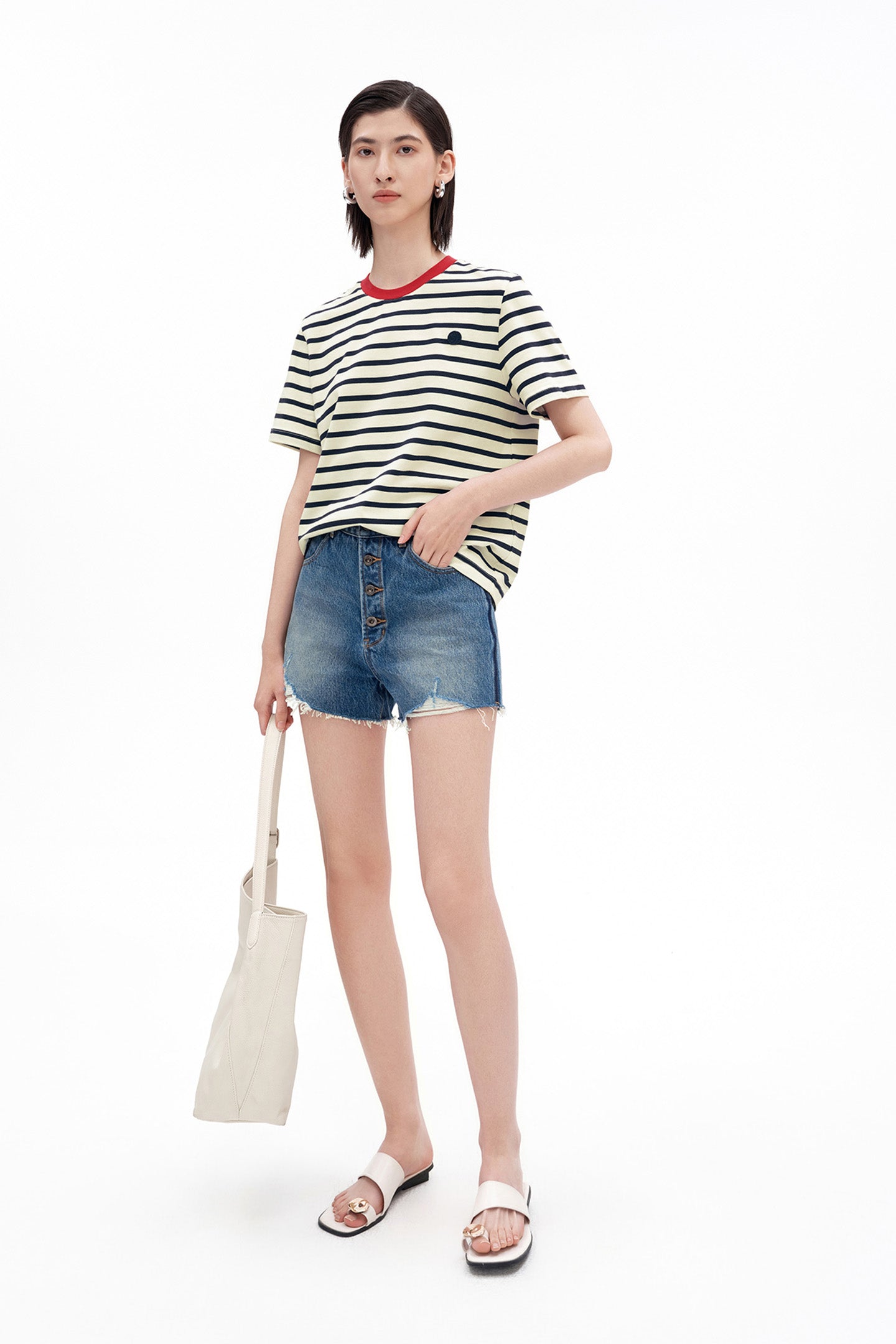 Retro Washed Denim Shorts with Four Buttons