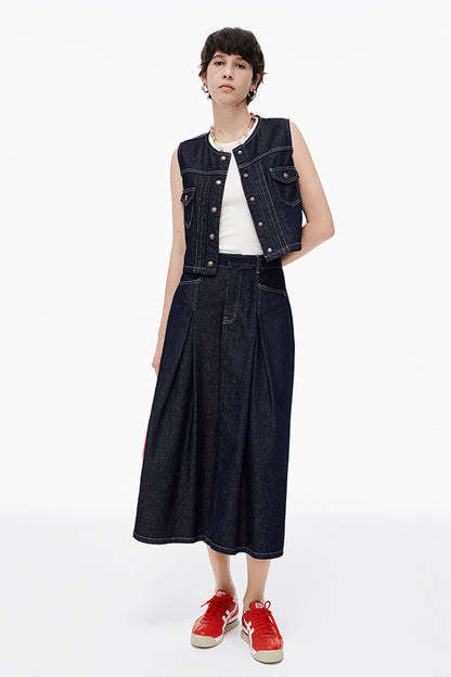 SELFWHO Cotton Lyocell Blended Vintage Denim Skirt + Vest（The skirt is small, it is recommended to order a size up）