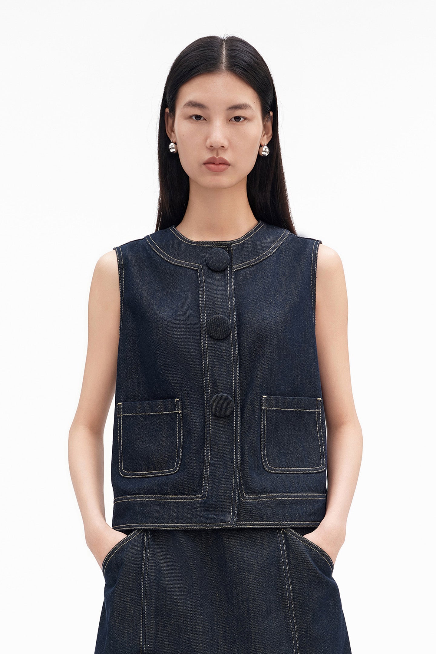 Cotton-Tencel Blend Retro Denim Vest
