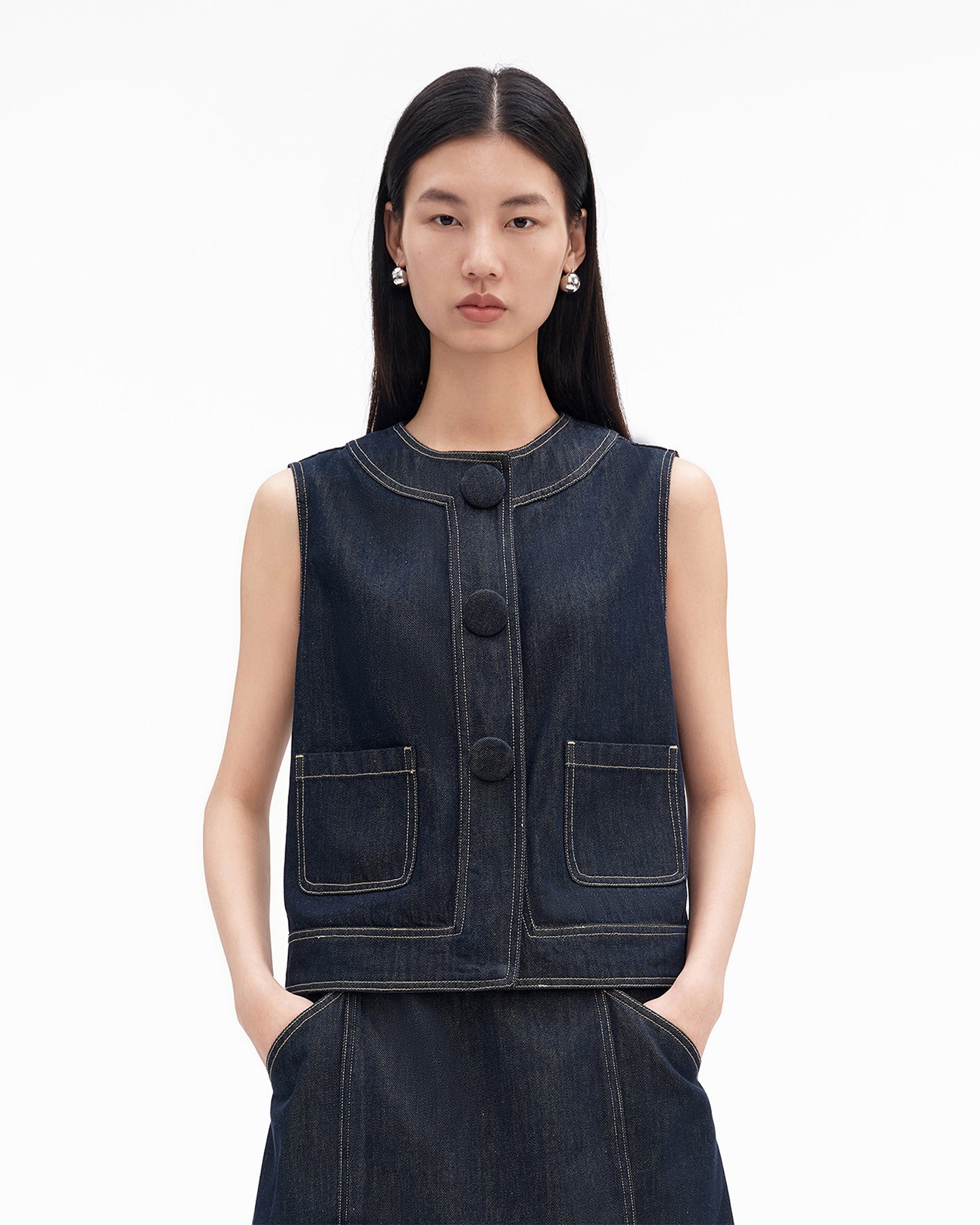 Cotton-Tencel Blend Retro Denim Vest