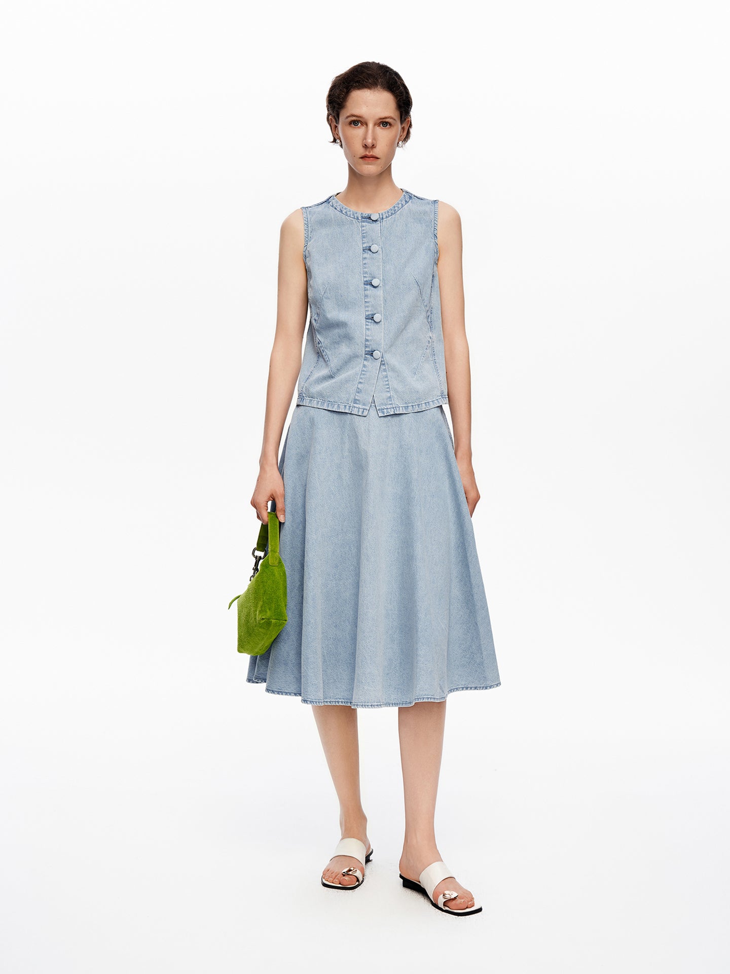 Pure Cotton Vintage Raw Denim-Style Vest & Skirt Set