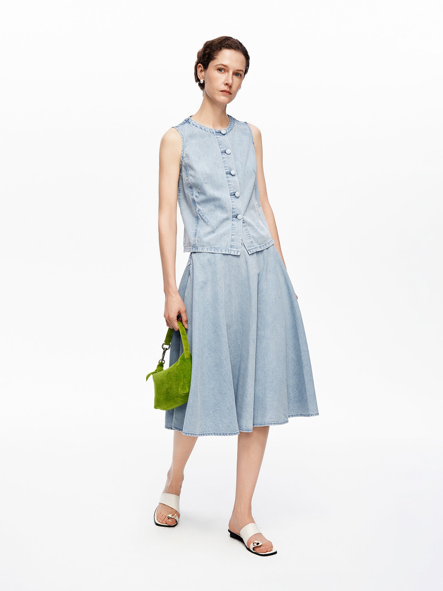 Pure Cotton Vintage Raw Denim-Style Vest & Skirt Set