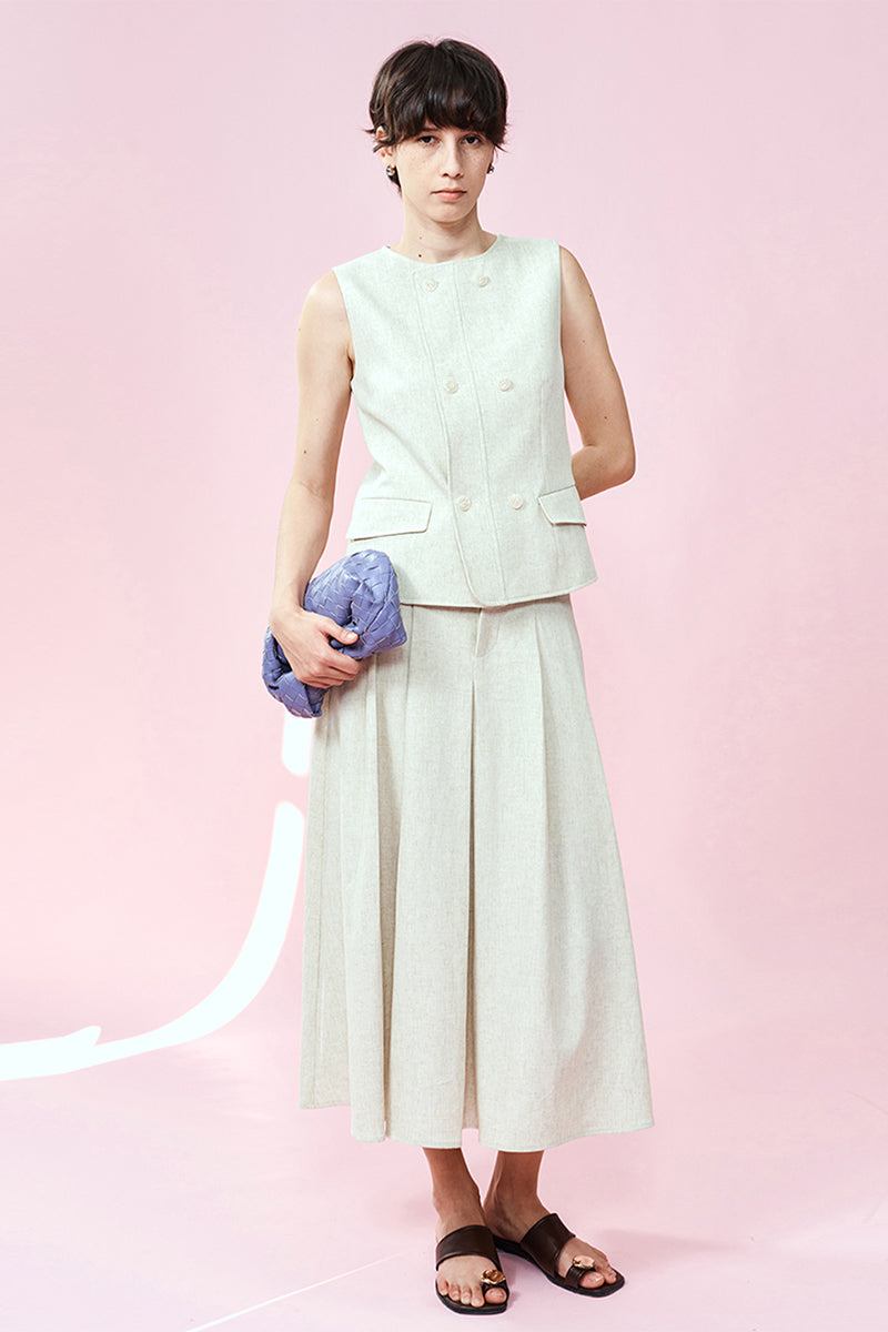 Linen blend suit vest, skirt suit