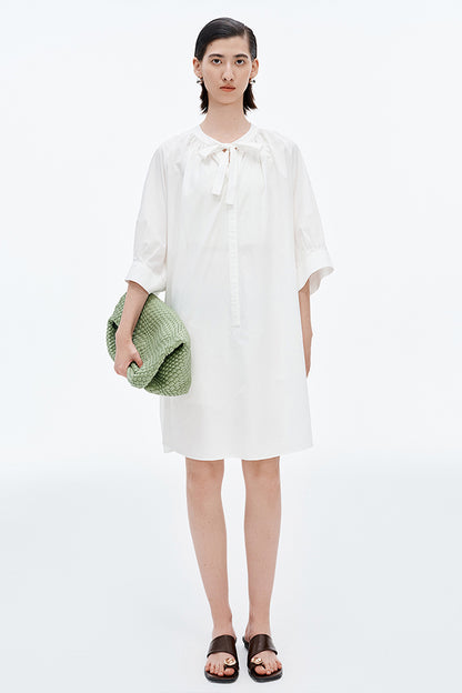 SELFWHO Lyocell Cotton Blend Tie Dress