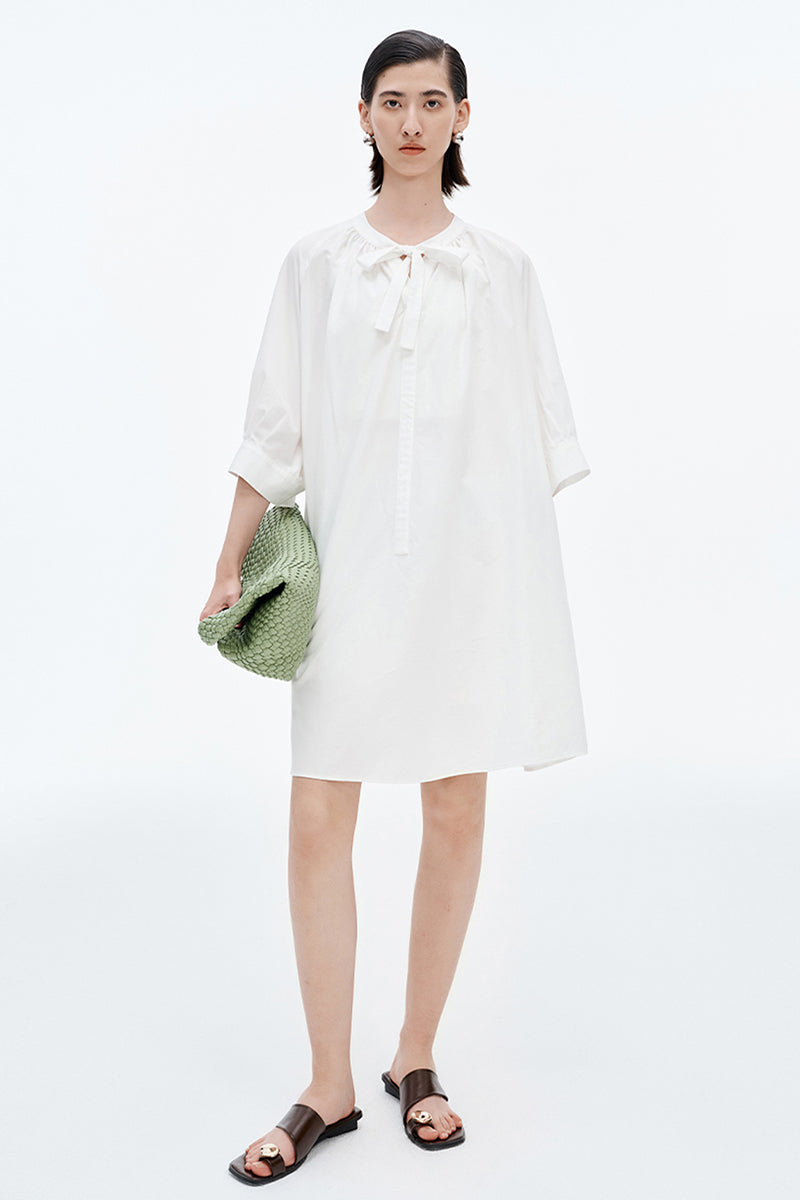 SELFWHO Lyocell Cotton Blend Tie Dress