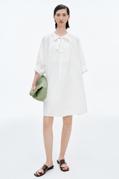 SELFWHO Lyocell Cotton Blend Tie Dress