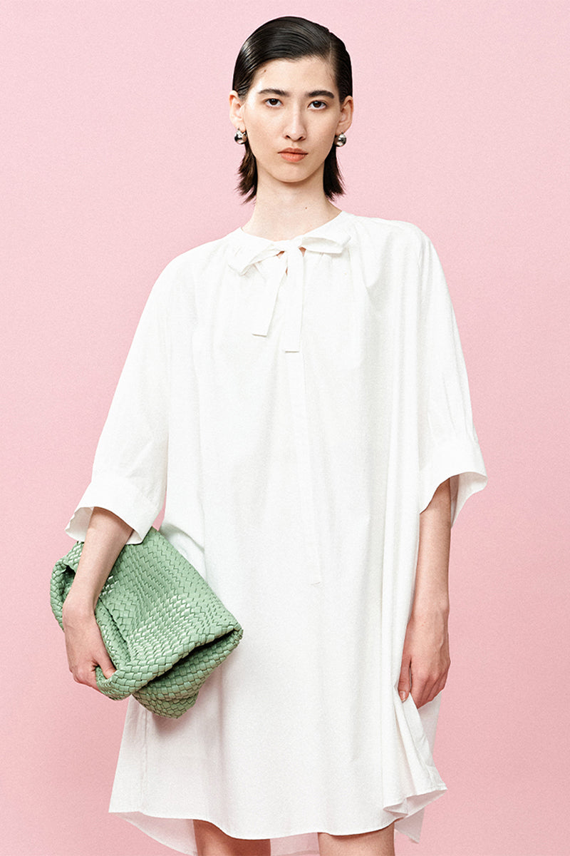 SELFWHO Lyocell Cotton Blend Tie Dress