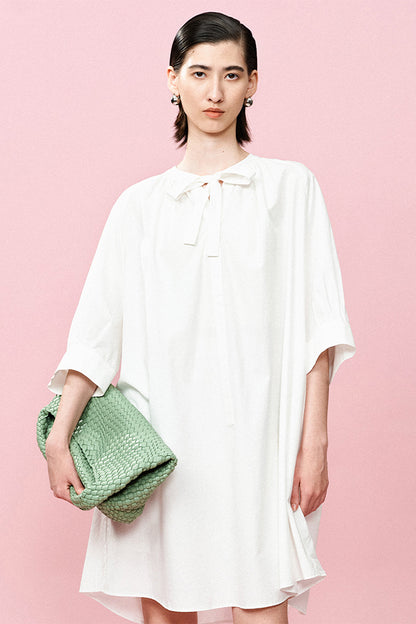 SELFWHO Lyocell Cotton Blend Tie Dress