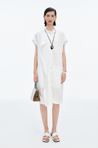 SELFWHO Stand Collar Slightly Wrinkled Dress