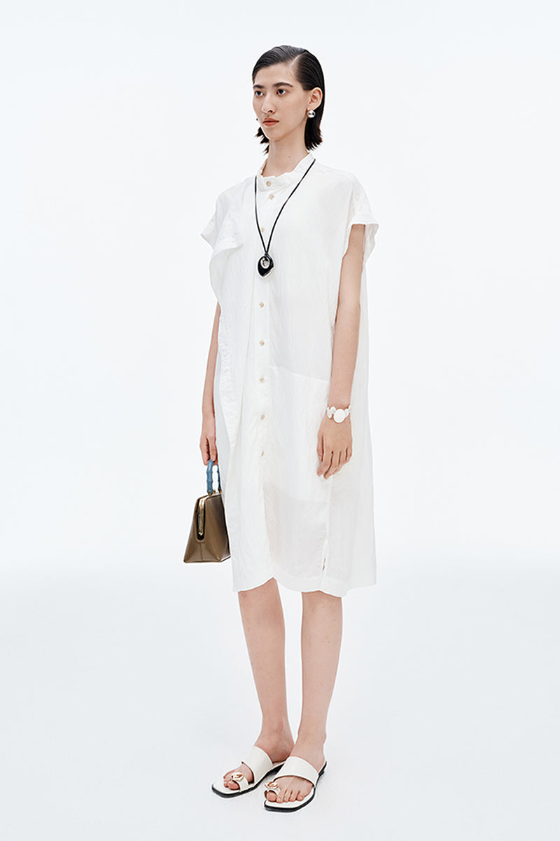 SELFWHO Stand Collar Slightly Wrinkled Dress