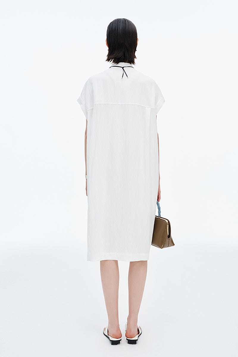 SELFWHO Stand Collar Slightly Wrinkled Dress