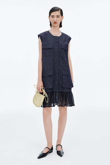 SELFWHO Spliced Fishtail Pleated Skirt H-Type Dress
