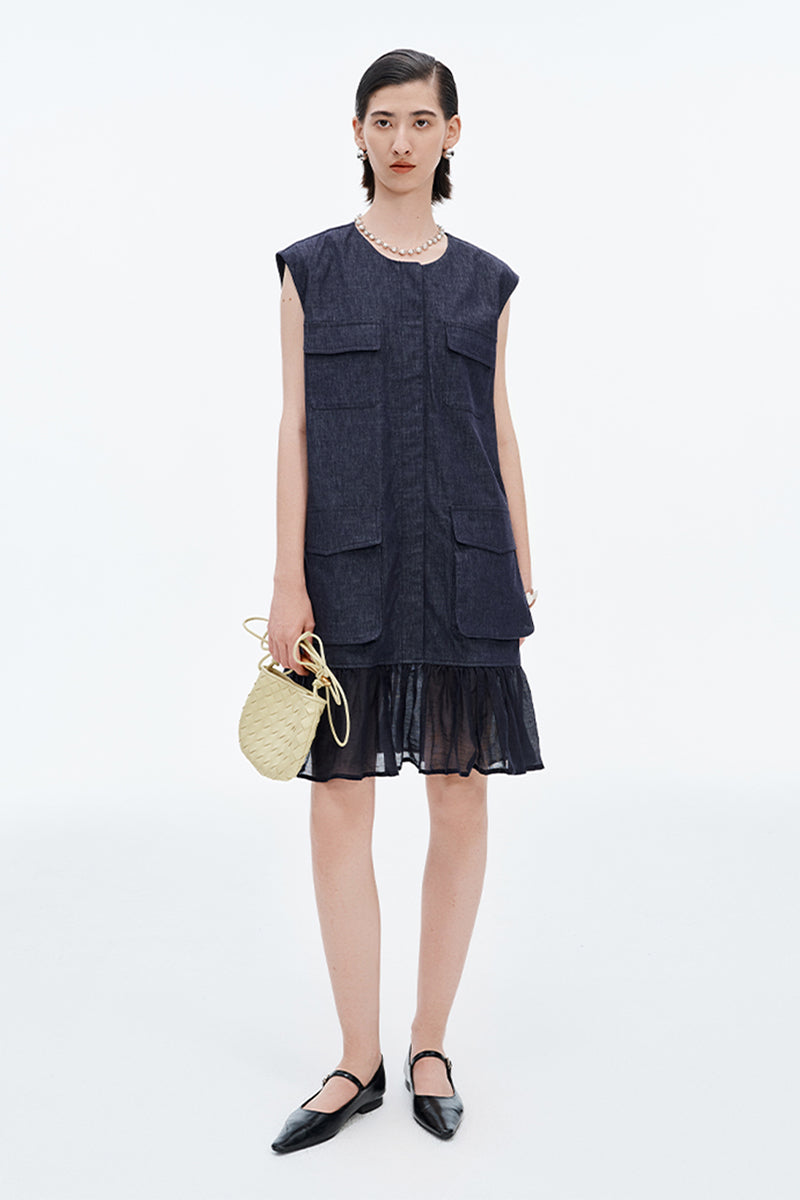 Spliced Fishtail Pleated Skirt H-Type Dress