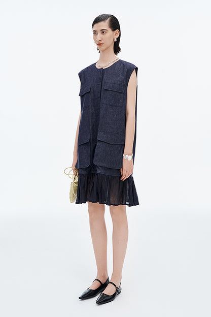 SELFWHO Spliced Fishtail Pleated Skirt H-Type Dress