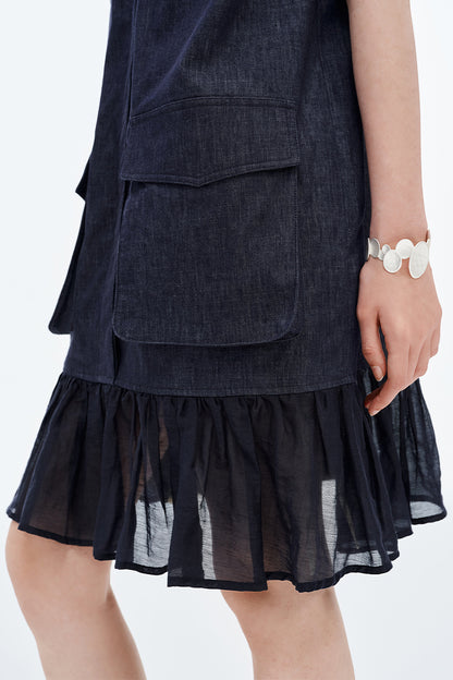 SELFWHO Spliced Fishtail Pleated Skirt H-Type Dress