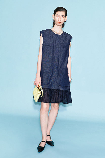 SELFWHO Spliced Fishtail Pleated Skirt H-Type Dress