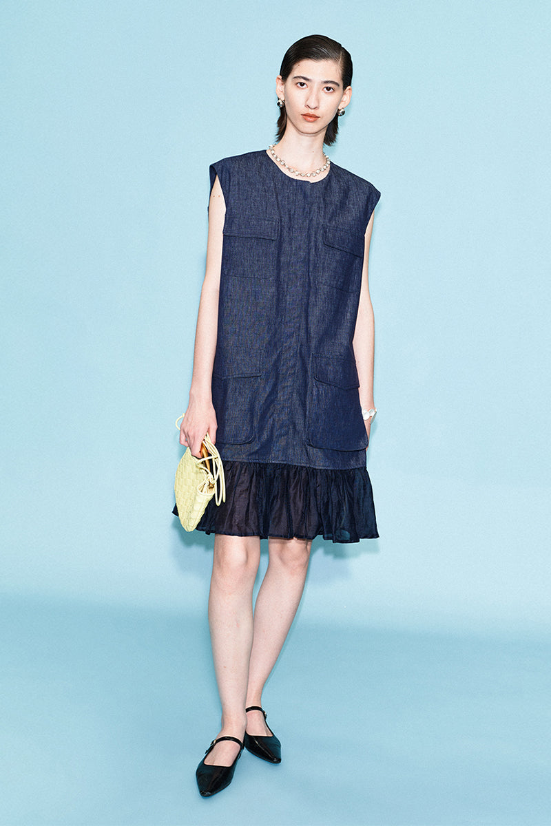 Spliced Fishtail Pleated Skirt H-Type Dress