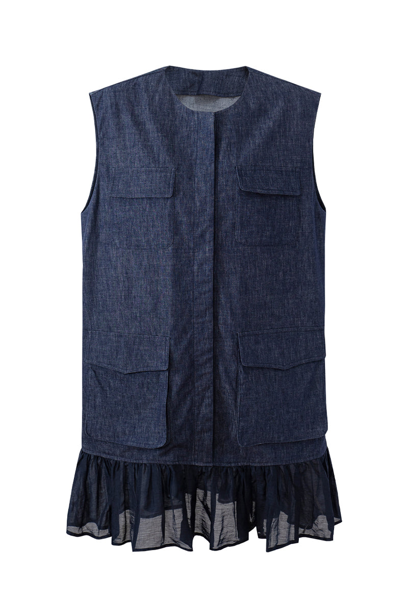 Spliced Fishtail Pleated Skirt H-Type Dress