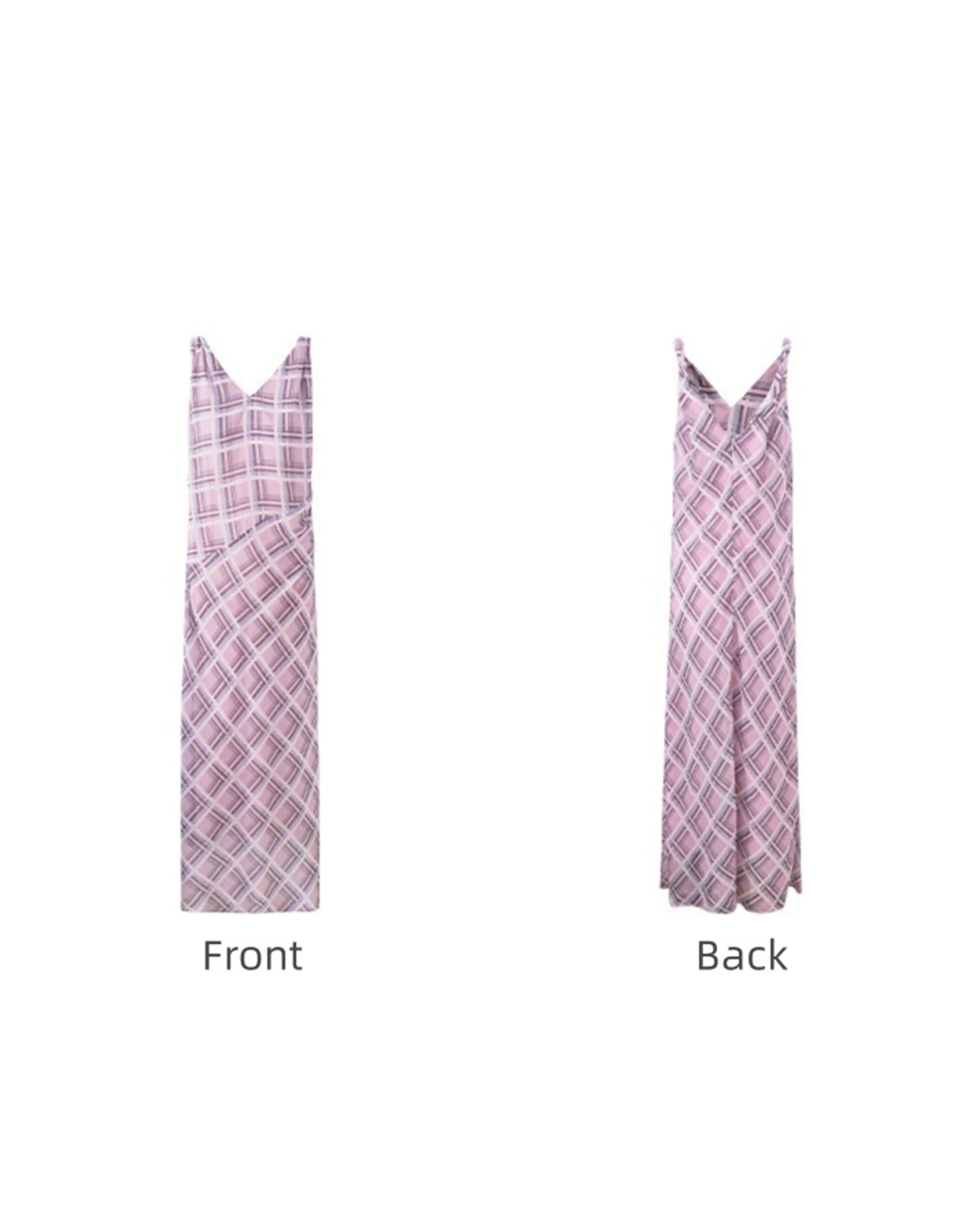 Pink and Purple Plaid V-Neck Twisted Strap Dress