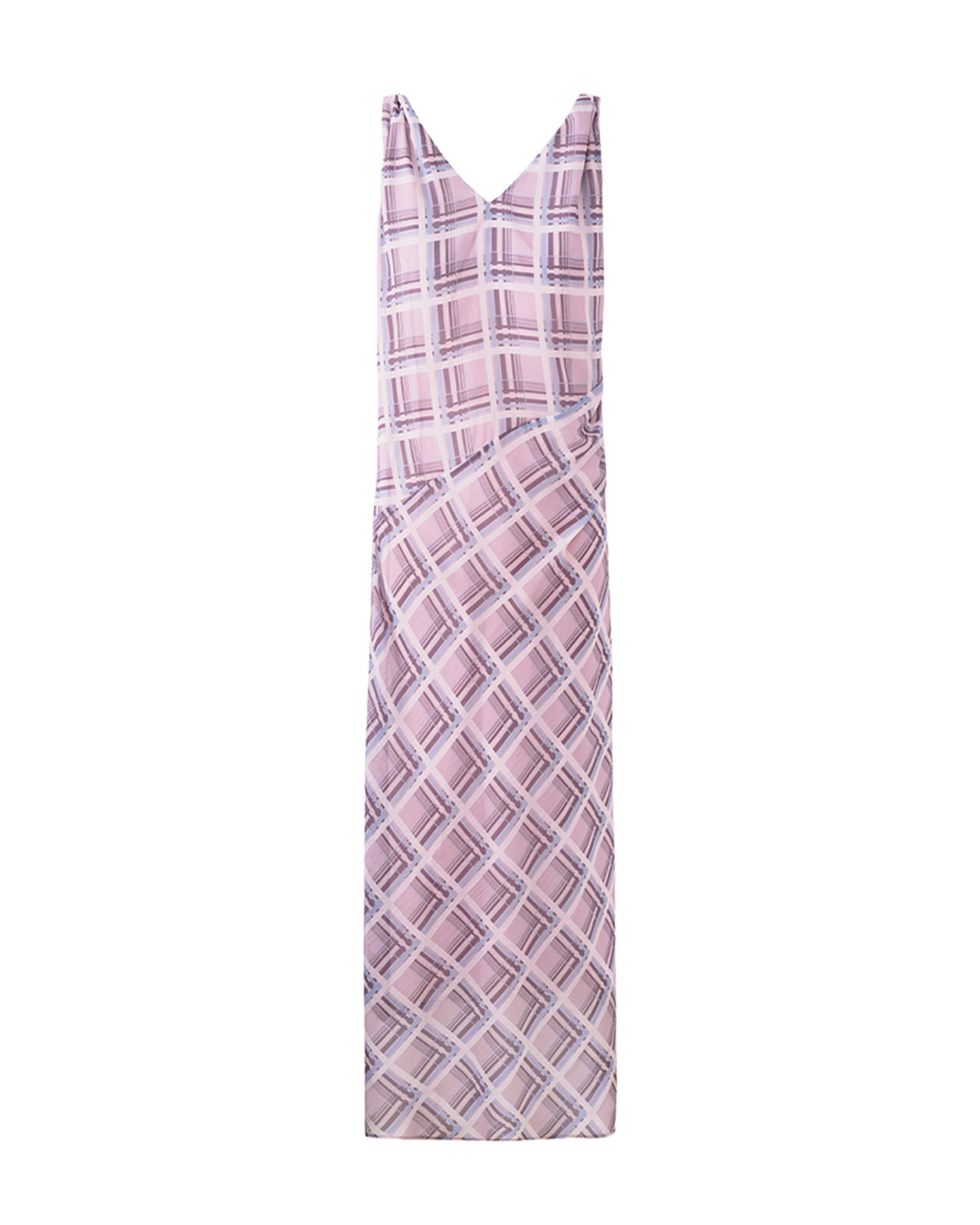 Pink and Purple Plaid V-Neck Twisted Strap Dress