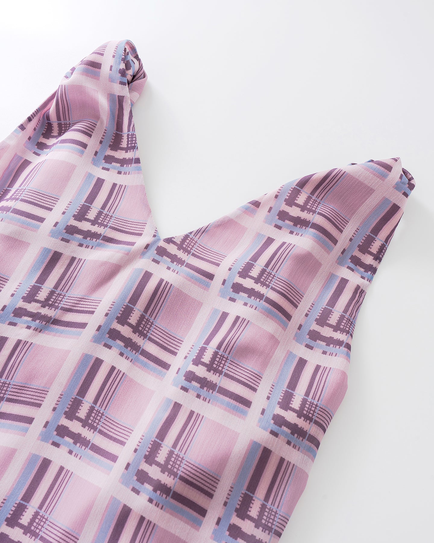 Pink and Purple Plaid V-Neck Twisted Strap Dress