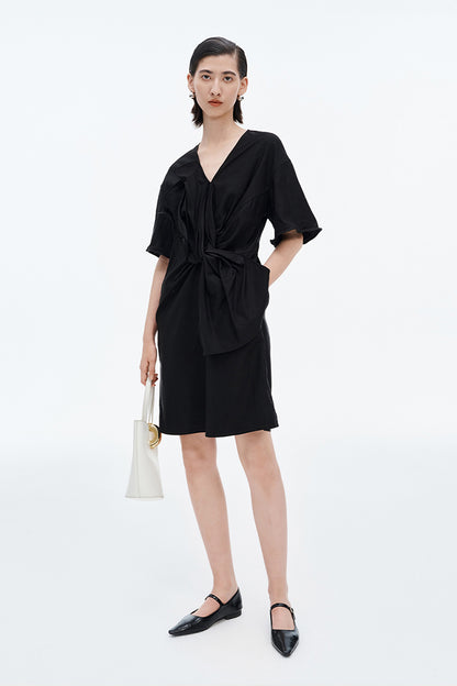 SELFWHO Lyocell blend V-neck twisted flower dress