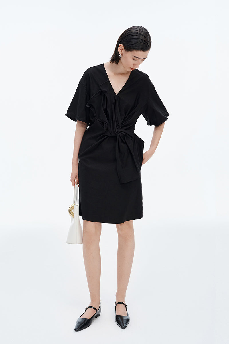 Lyocell blend V-neck twisted flower dress