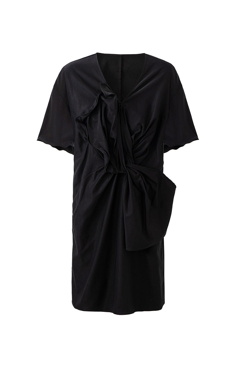 Lyocell blend V-neck twisted flower dress