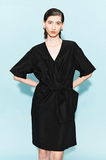 SELFWHO Lyocell blend V-neck twisted flower dress