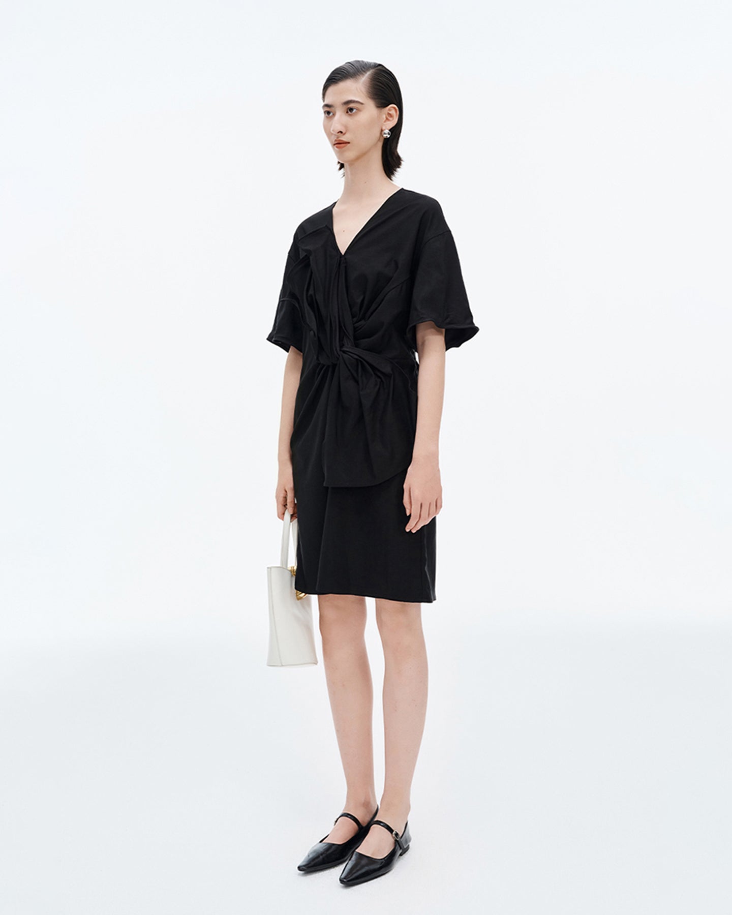 Lyocell blend V-neck twisted flower dress