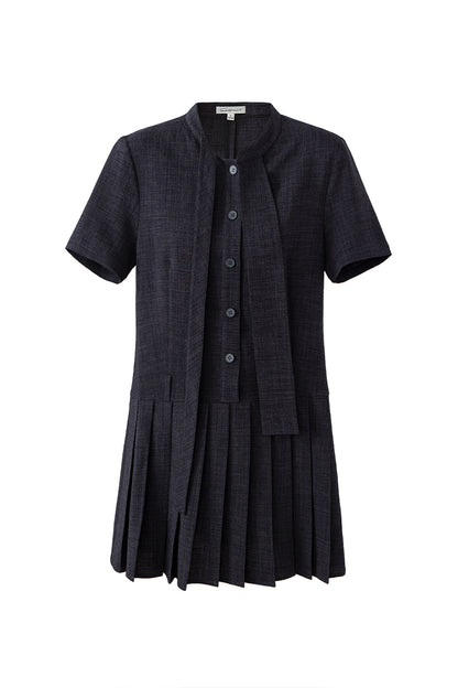 SELFWHO Faux Linen Dark Grey Floating Neck Dress