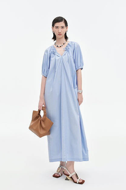 SELFWHO Lyocell Cotton Blend Puff Sleeve Dress