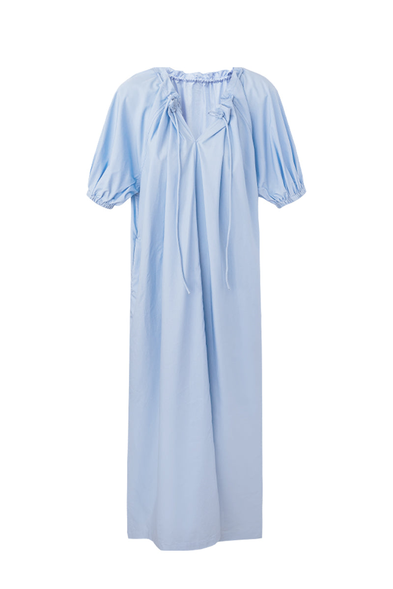 SELFWHO Lyocell Cotton Blend Puff Sleeve Dress