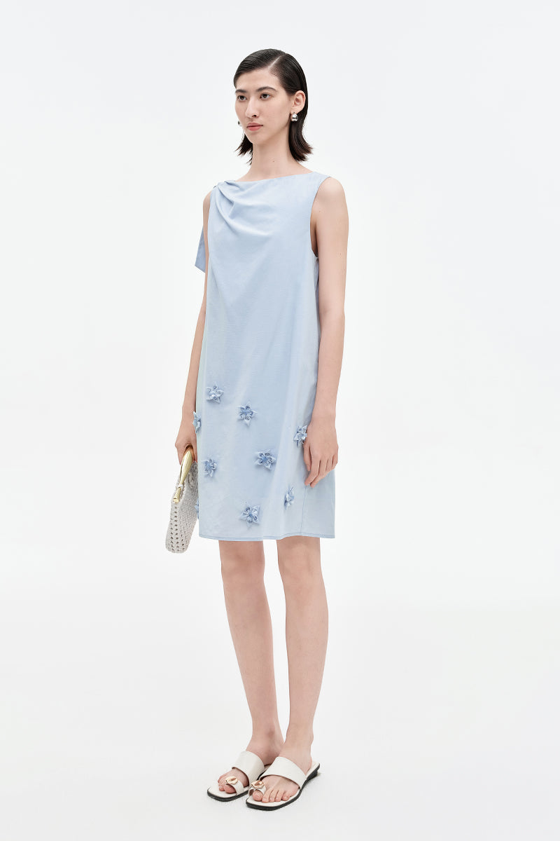SELFWHO Lyocell Cotton Blended Pleated Vest Dress
